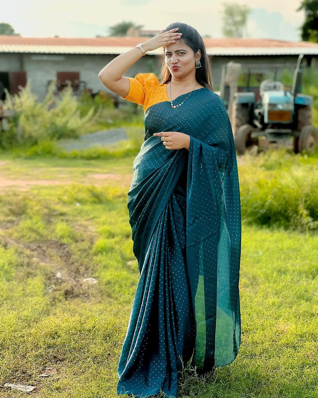 Hyderabad TV Actress Shiva Jyothi in Green Saree6